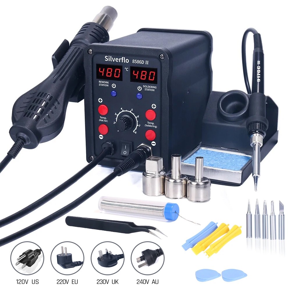 Smd Rework Station Hot Air Soldering 2 In 1 - Stacja lutownicza Silverflo 8586D Stacja lutownicza