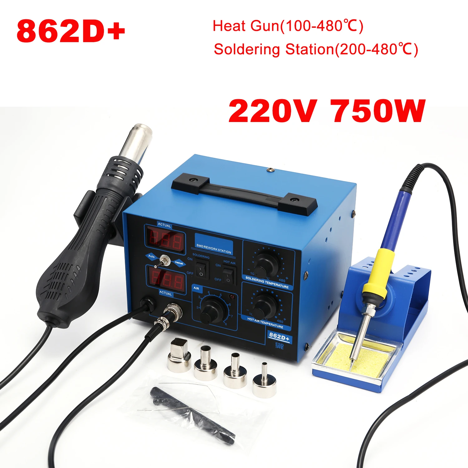 Smd Rework Station Hot Air Soldering 2 In 1 - Stacja lutownicza 862D+ 2 w 1,