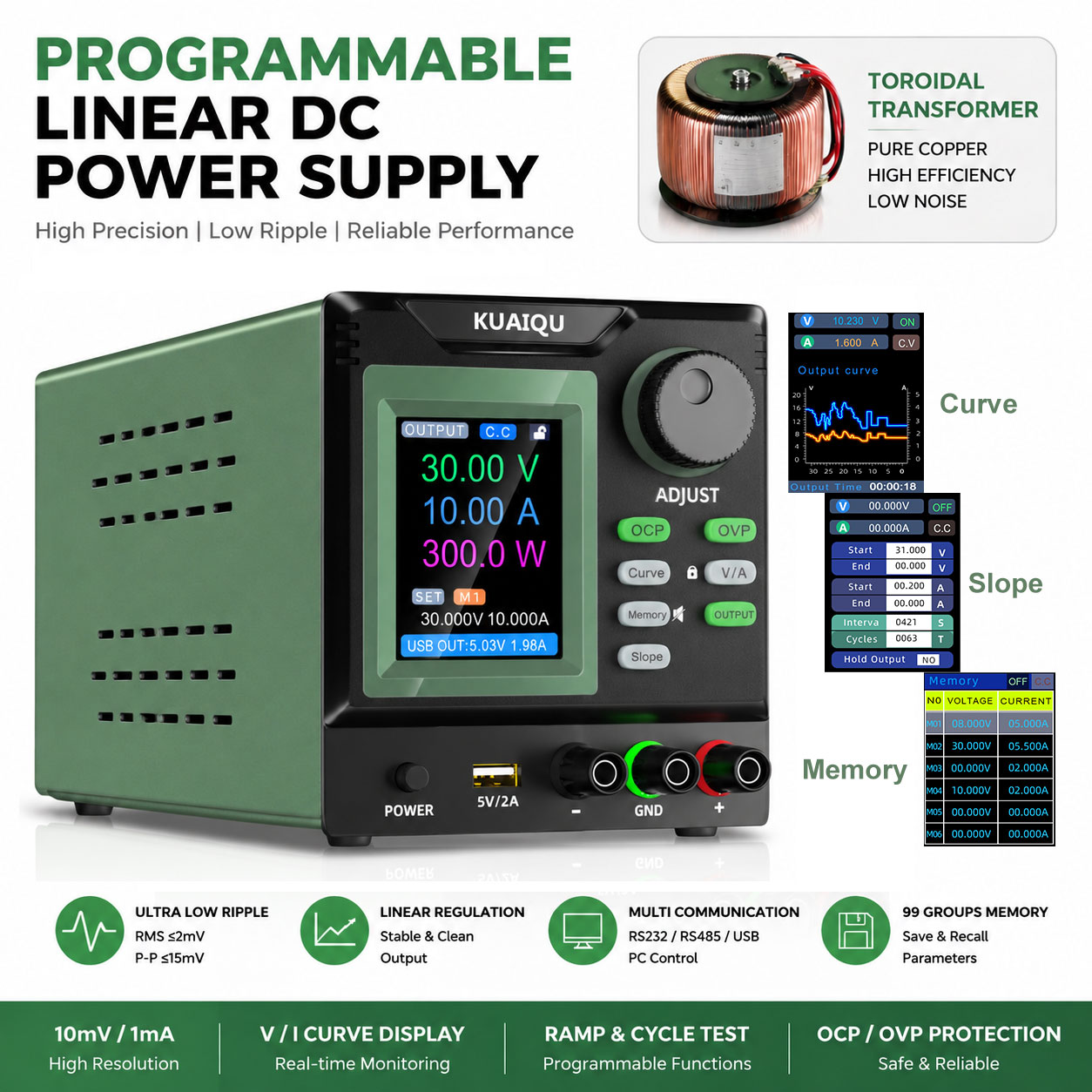 Programmable Linear Dc Power Supply 30V 10A - Niskoszumowy liniowy zasilacz prądu stałego 30V