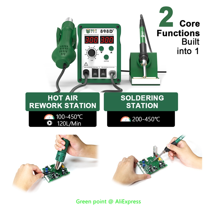 Smd Rework Station Hot Air Soldering 2 In 1 - BST-898D + wyświetlacz LED 2 w